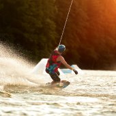 An athlete competes at the Mountain Wake Games in Pelham.
