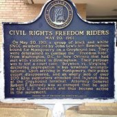 Historical marker commemorating the Civil Rights Freedom Riders