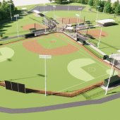 An artist's rendering is shown of the planned improvements to the baseball fields at Pelham City Park.