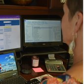 Woman using Pelham Request Tracker