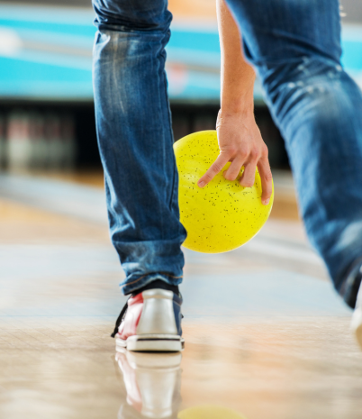 Picture of the back of a bowlers shoe while bowling